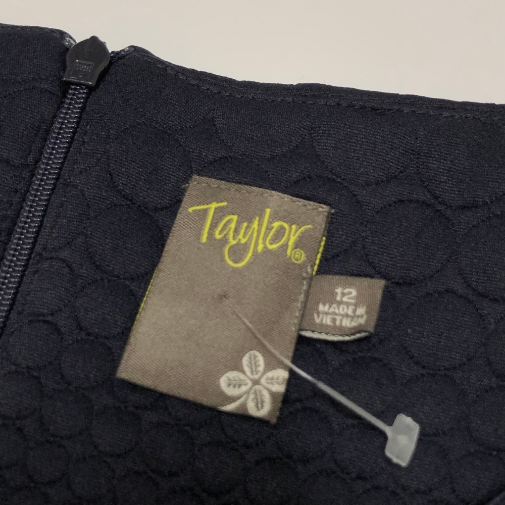 NEW Taylor Navy Blue Jacquard Fit & Flare Dress 12 - Picture 7 of 8